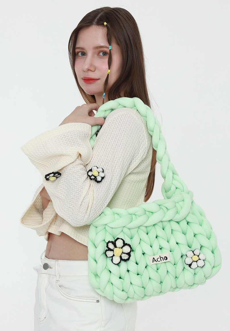 Daisy Knitted Pongpong Shoulder Bag_Mint